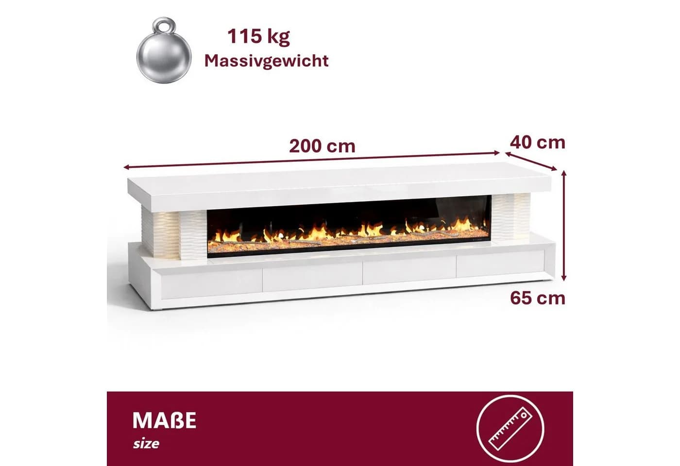 HOOZ TV-Lowboard mit Kamin Weiß Hochglanz Glas - Bild 4