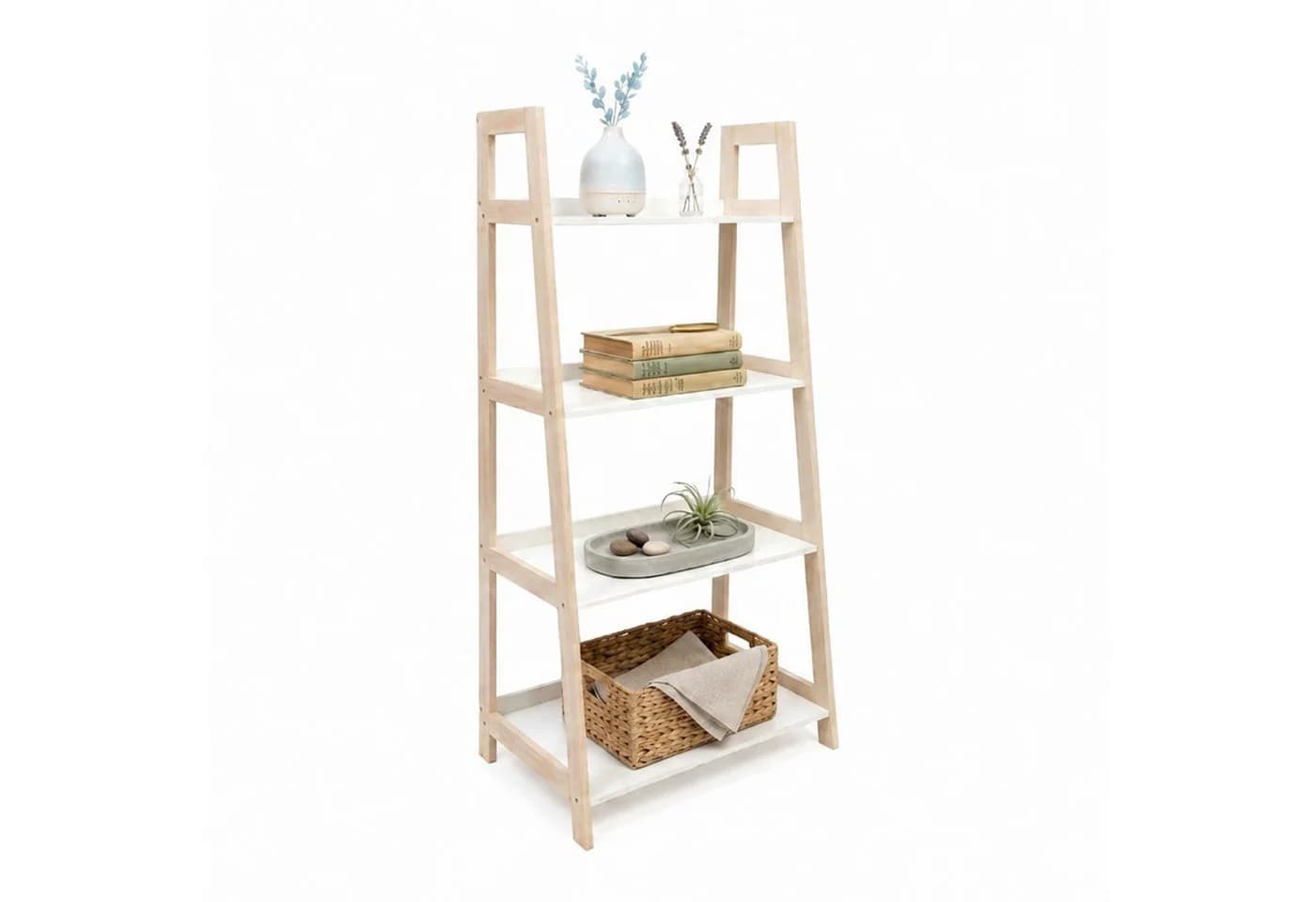 HOOZ Stufenregal Bambus Standregal 4 Böden Natur/Weiß Modern - Bild 2