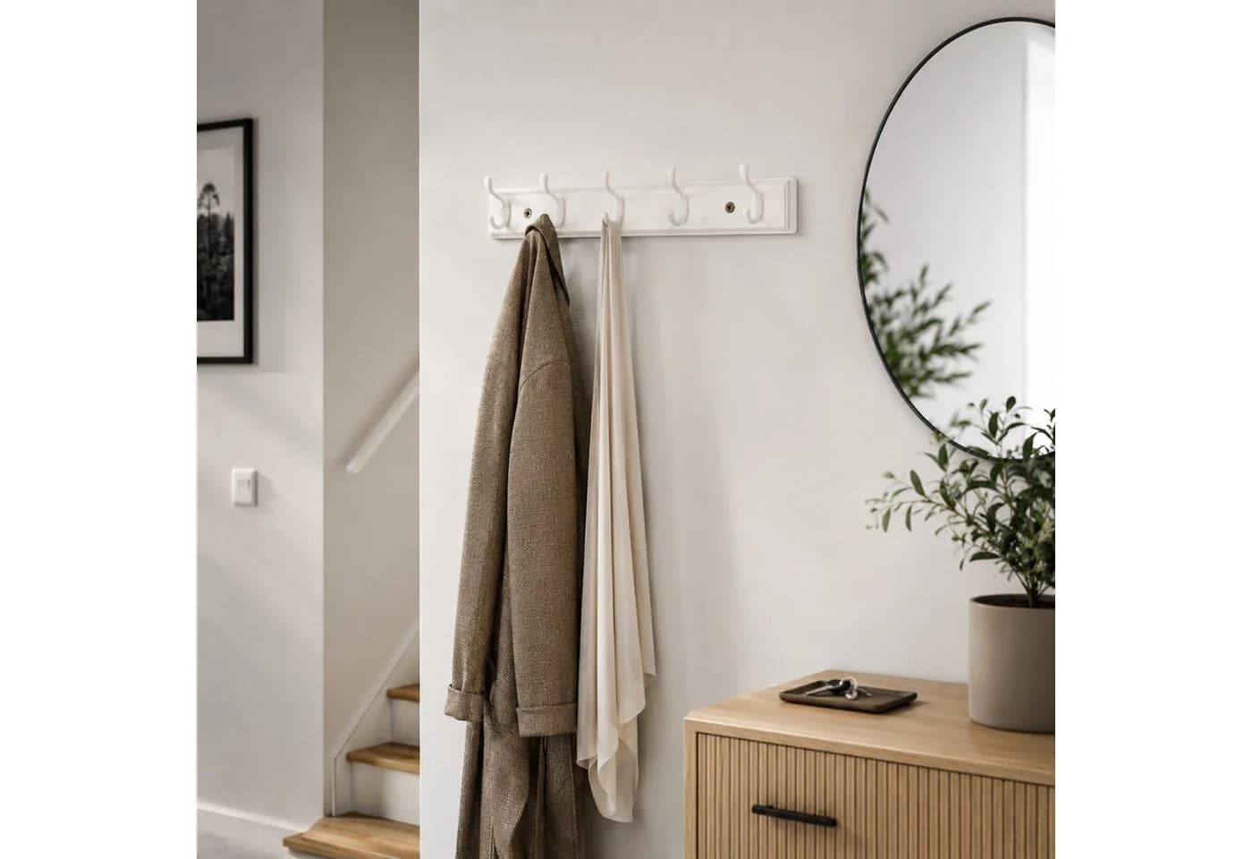 HOOZ Garderobenleiste Bambus mit Metallhaken Weiß 61 cm - Bild 2