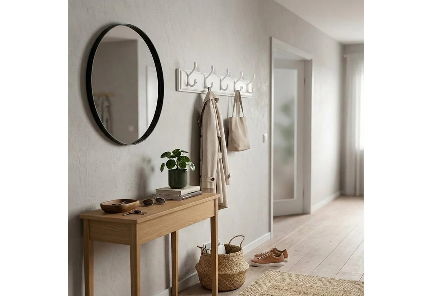 HOOZ Garderobenleiste Bambus mit Metallhaken Weiß 61 cm - Bild 5