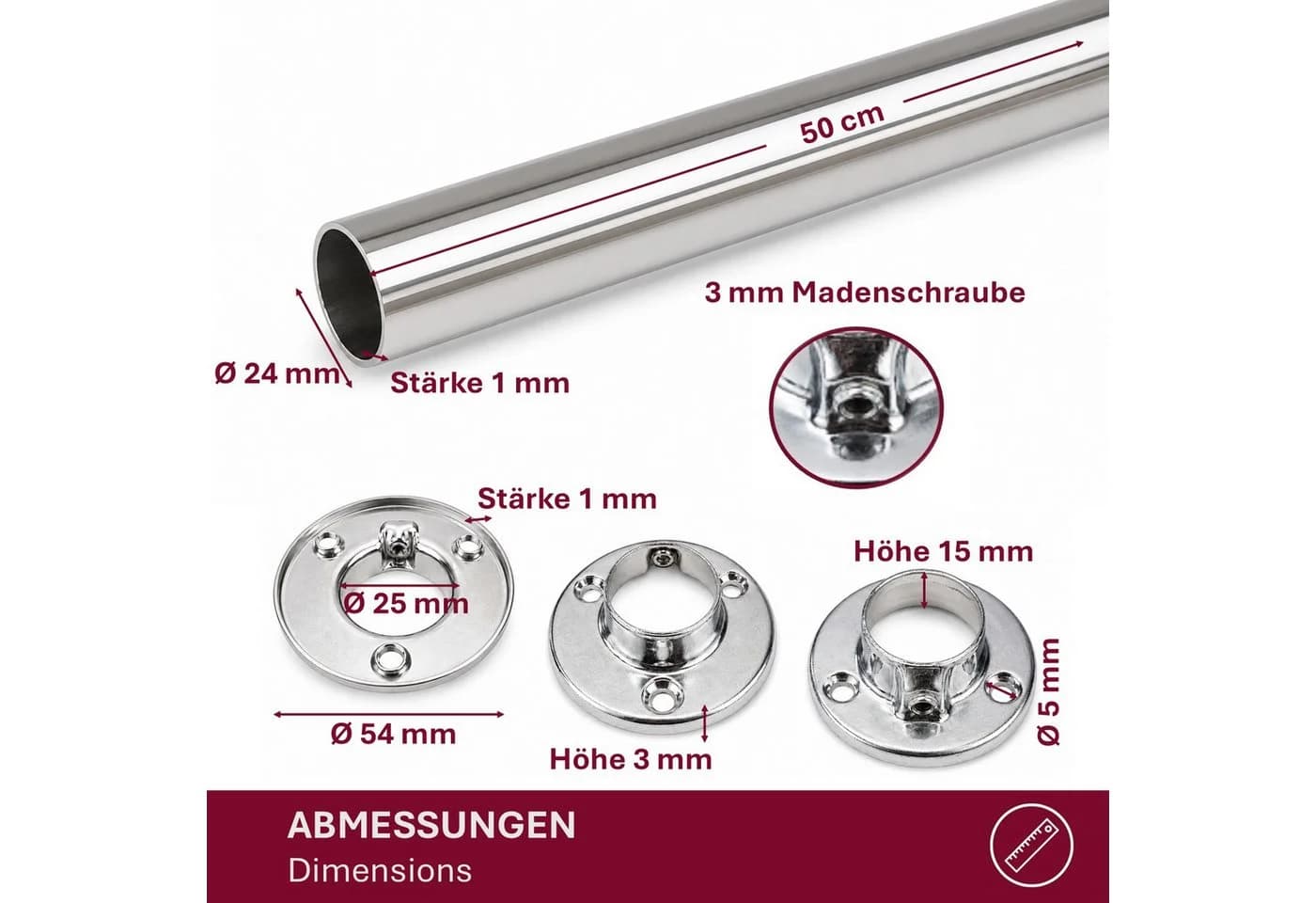 HOOZ Kleiderstange Stahl Rund Ø 24 mm Silber - Bild 4