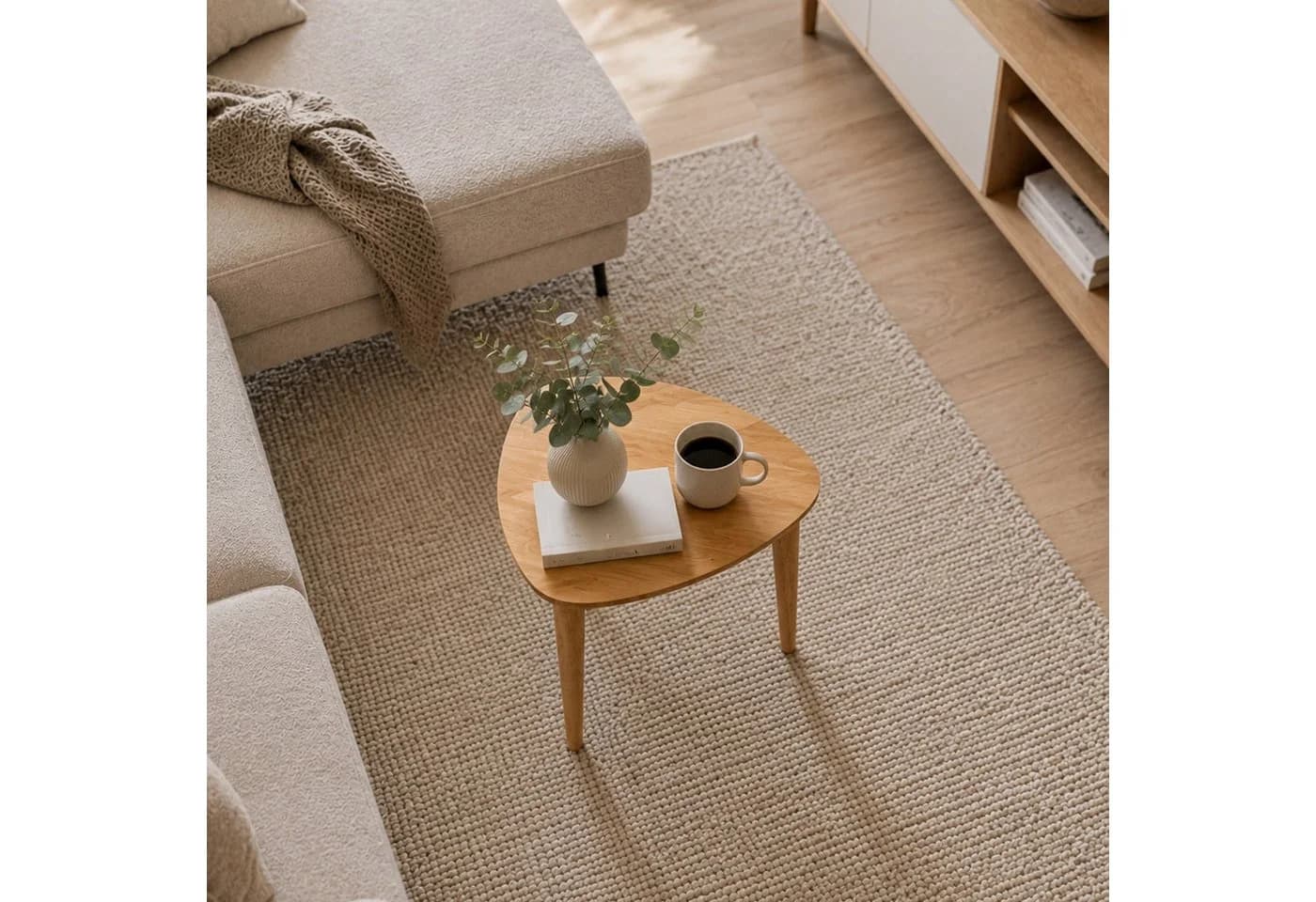 HOOZ Beistelltisch Bambus Natur – Sofatisch Dreieck abgerundet