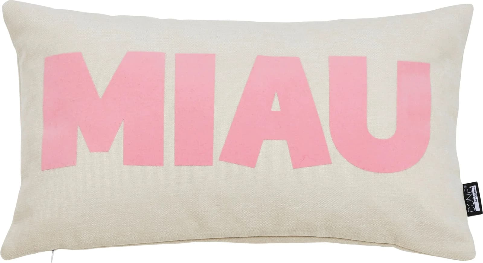 DONE. Dekokissen "MIAU" Beige/Puder Schriftzug Polyester