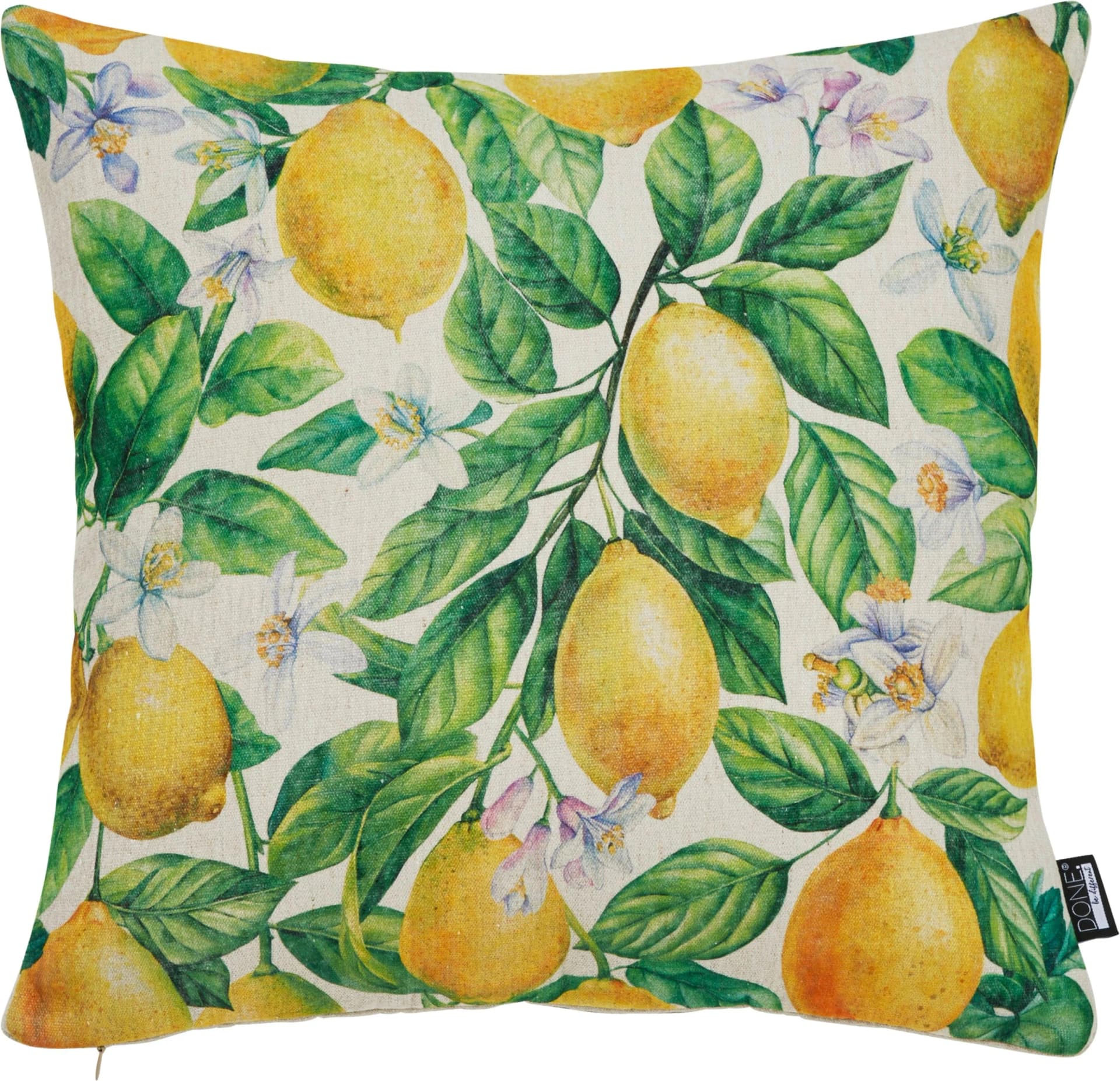 DONE. Dekokissen Hülle LEMON Beige Gelb Grün 45x45 cm