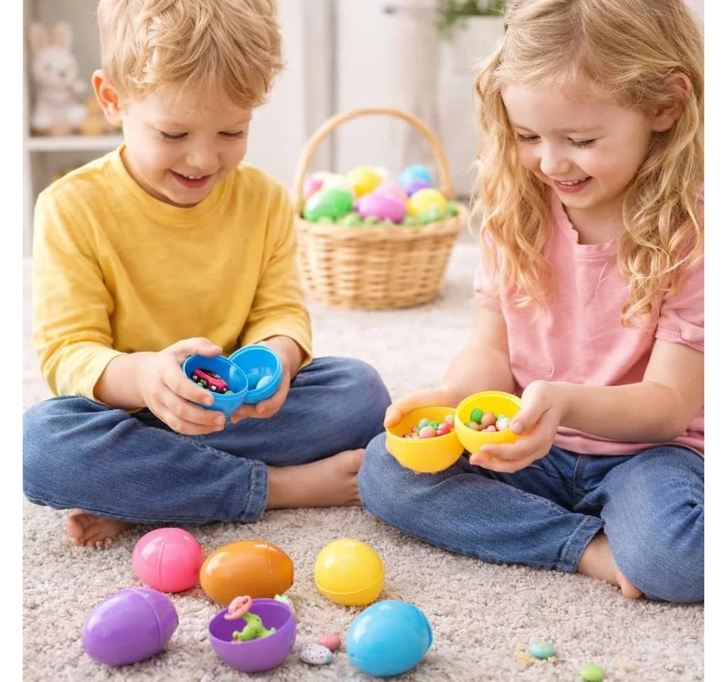 Hey!Easter® Osterei 12x Ostereier zum Befüllen - Bunte 6 cm Plastikeier Kunststoffeier (12er Set, 12 St., 12 Stück), bunt