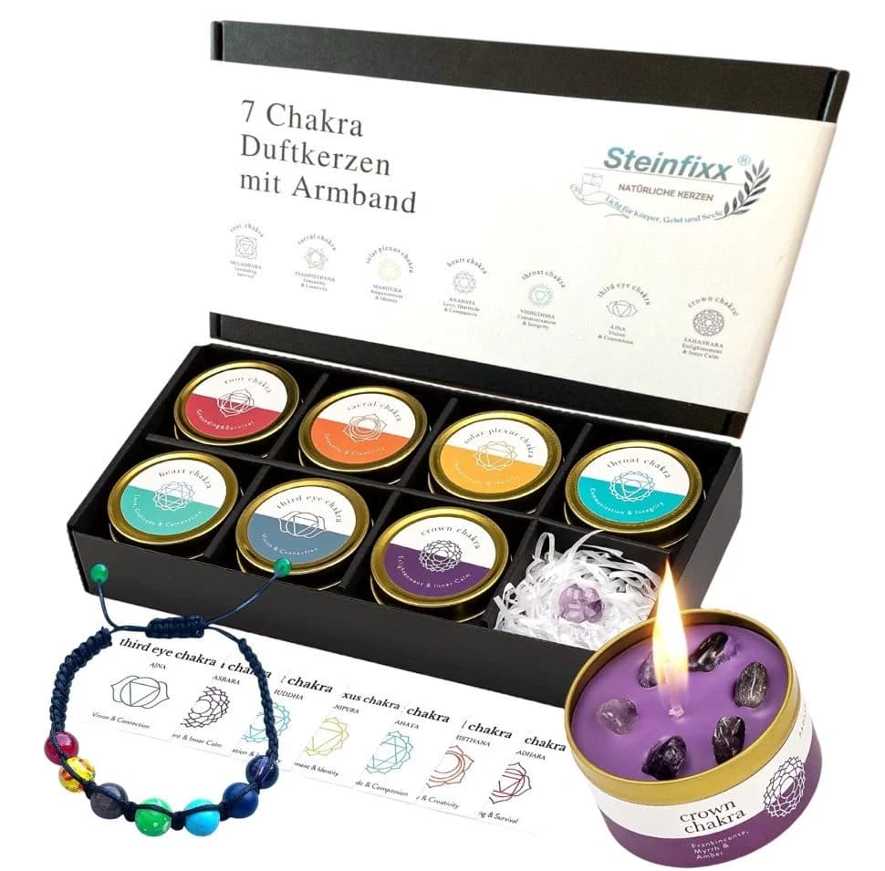 Steinfixx® Duftkerzen-Set 7 Chakra mit Edelsteinen und Armband - Bild 2