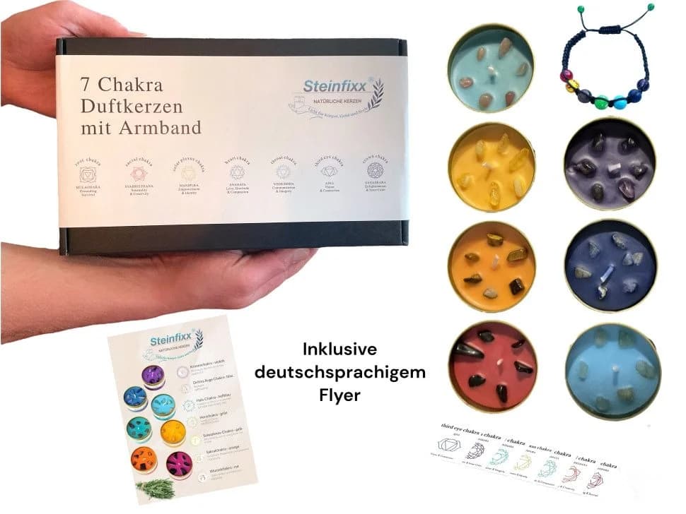 Steinfixx® Duftkerzen-Set 7 Chakra mit Edelsteinen und Armband - Bild 3