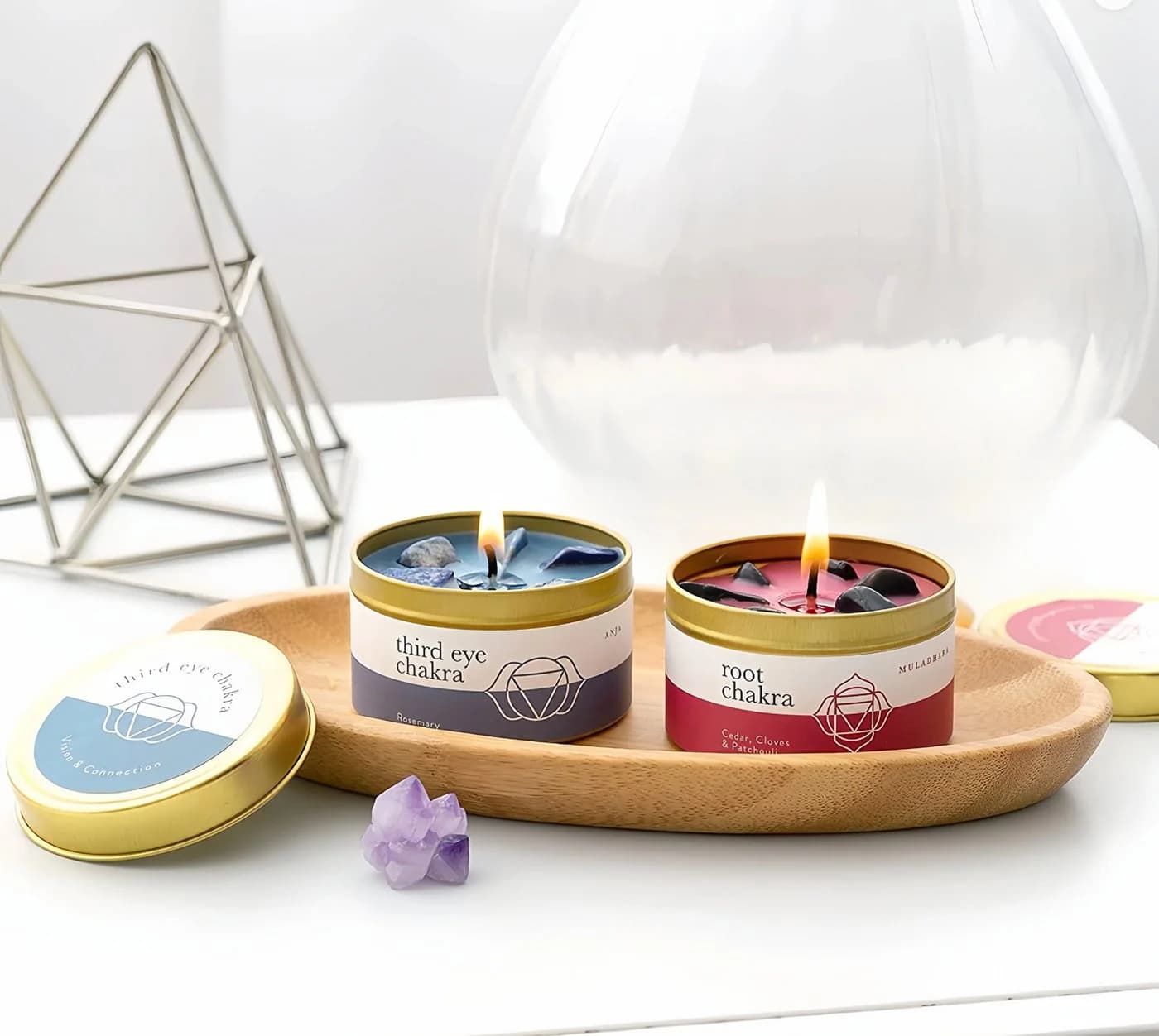 Steinfixx® Duftkerzen-Set 7 Chakra mit Edelsteinen und Armband - Bild 4