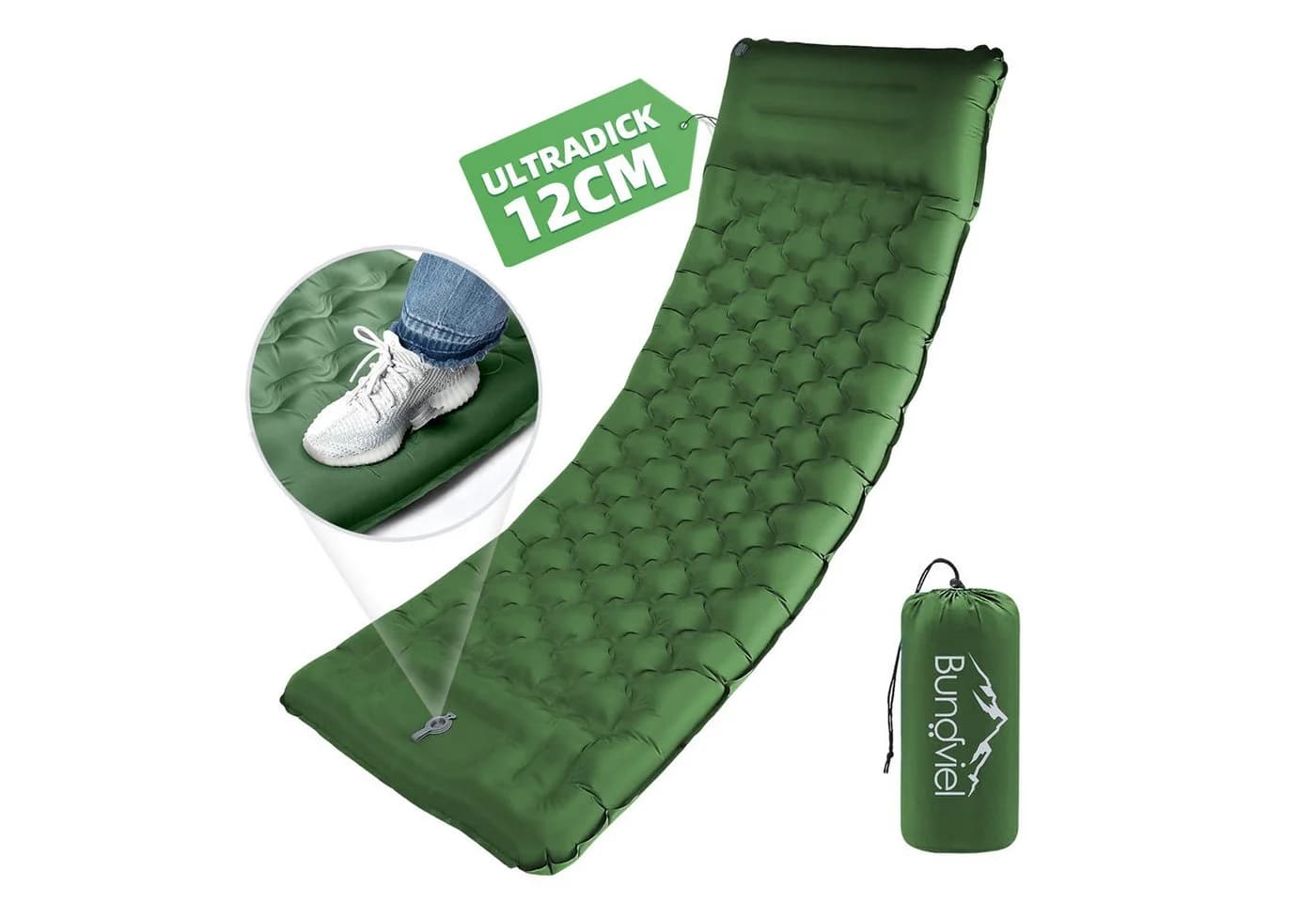 Bundviel Luftbett Camping Selbstaufblasend 12cm Ultraleicht mit Fußpumpe - Bild 2