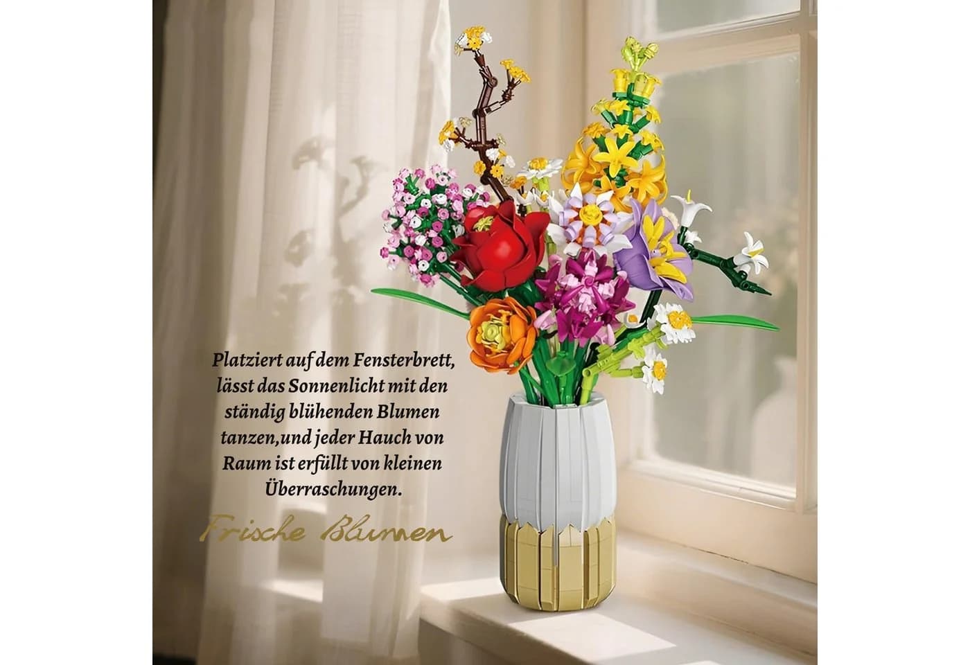 Bundviel Künstliche Blumen Bau-Set Blumentopf-Set Spielzeug Flowers Bausteinen Spielbausteine