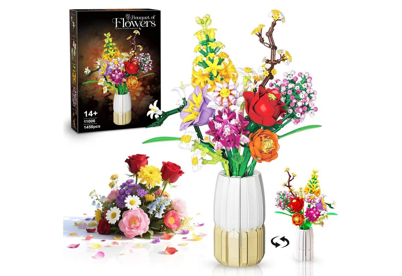 Bundviel Künstliche Blumen Bau-Set Blumentopf-Set Spielzeug Flowers Bausteinen Spielbausteine - Bild 2