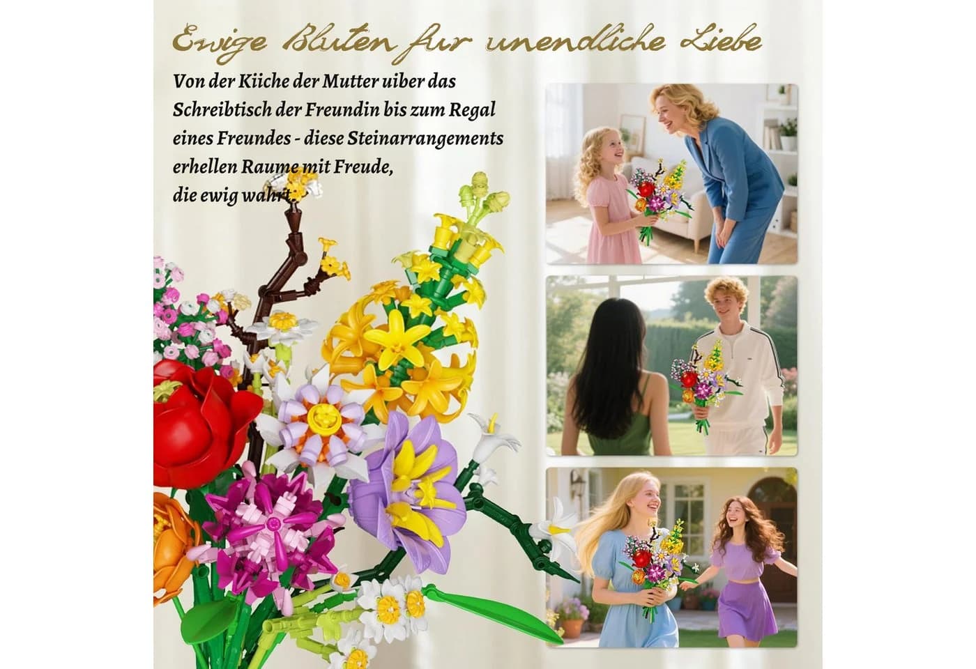 Bundviel Künstliche Blumen Bau-Set Blumentopf-Set Spielzeug Flowers Bausteinen Spielbausteine - Bild 5