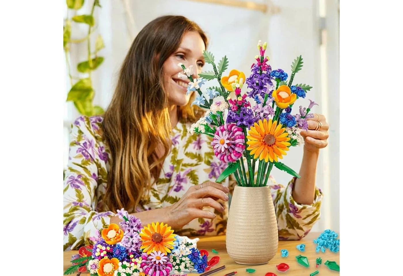 Bundviel Künstliche Blumen Bau-Set Blumentopf-Set Spielzeug Flowers Bausteinen Spielbausteine - Bild 4