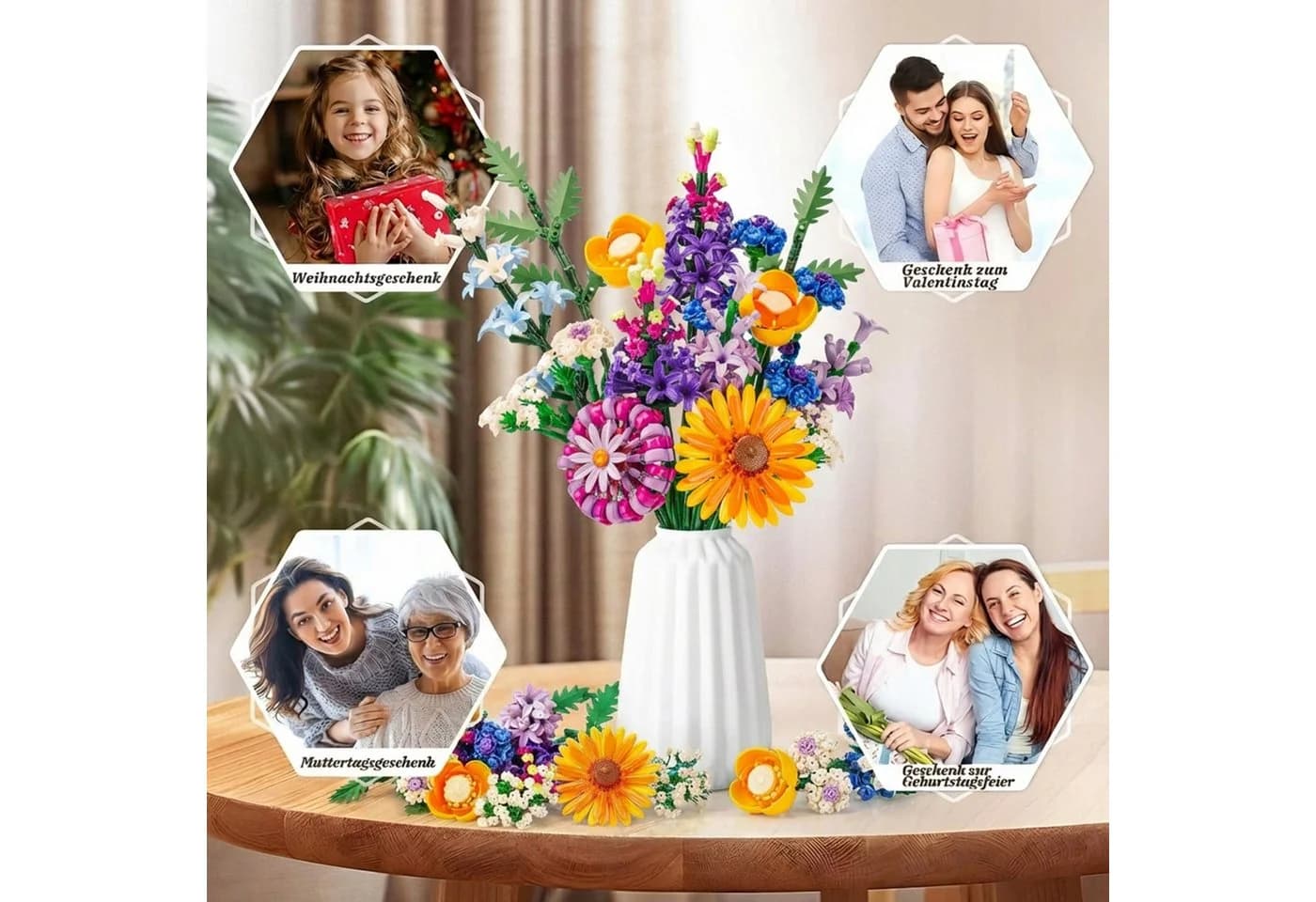 Bundviel Künstliche Blumen Bau-Set Blumentopf-Set Spielzeug Flowers Bausteinen Spielbausteine - Bild 5