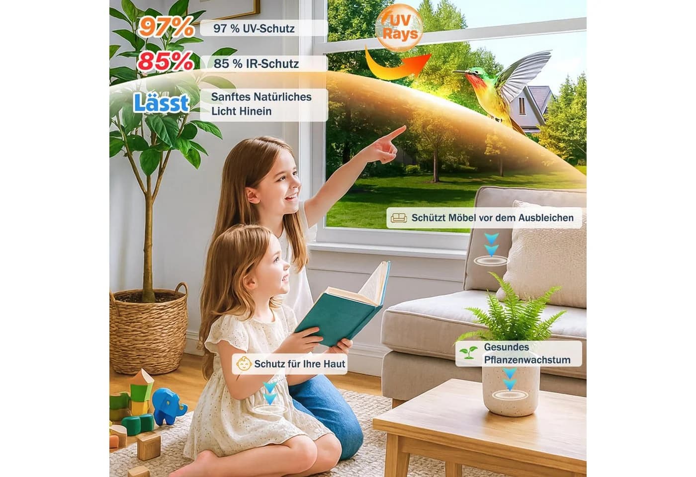 Bundviel Sonnenschutz-Fensterfolie UV-Schutz Blickdicht Silber