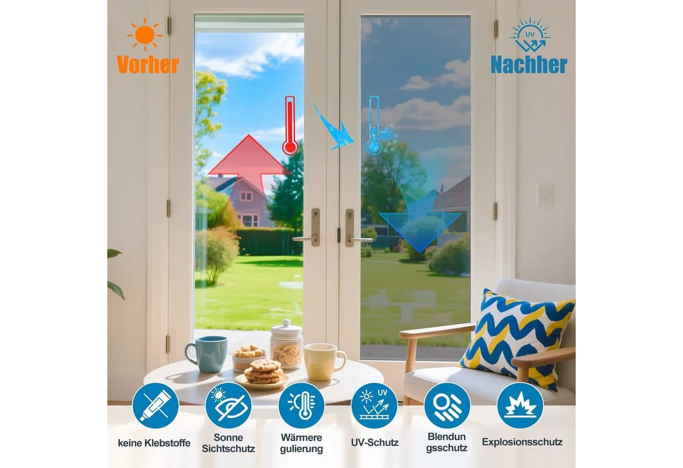 Bundviel Sonnenschutz-Fensterfolie UV-Schutz Blickdicht Silber - Bild 3