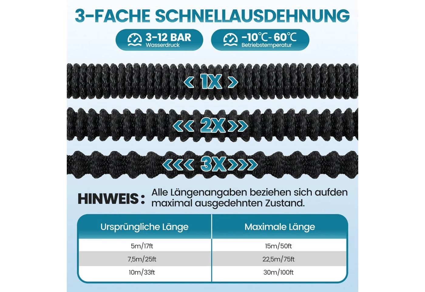 Bundviel Dehnbarer Gartenschlauch mit 10-in-1 Spritzpistole & Adaptern - Bild 3