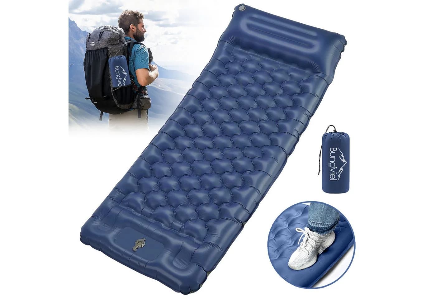 Bundviel Luftbett Camping Selbstaufblasend 12cm Ultraleicht mit Fußpumpe - Bild 2