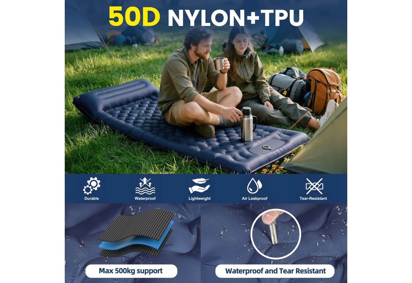 Bundviel Luftbett Camping Selbstaufblasend 12cm Ultraleicht mit Fußpumpe - Bild 4