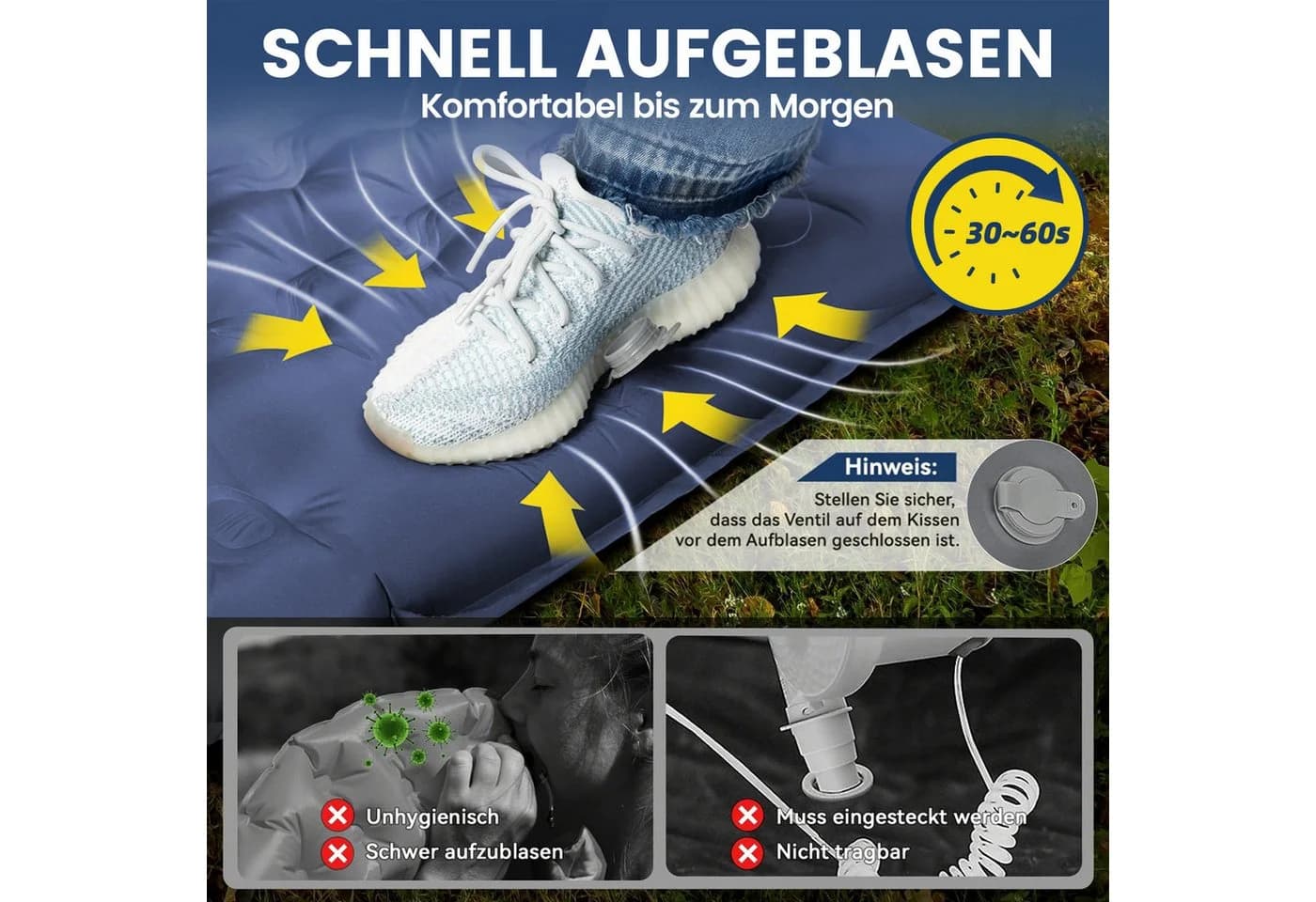 Bundviel Luftbett Camping Selbstaufblasend 12cm Ultraleicht mit Fußpumpe - Bild 5