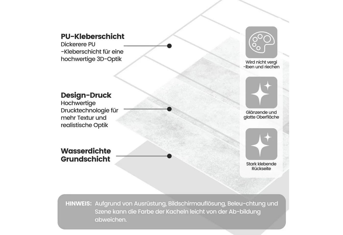 Bundviel Fliesenaufkleber 3D Grau Selbstklebend Wasserdicht - Bild 4