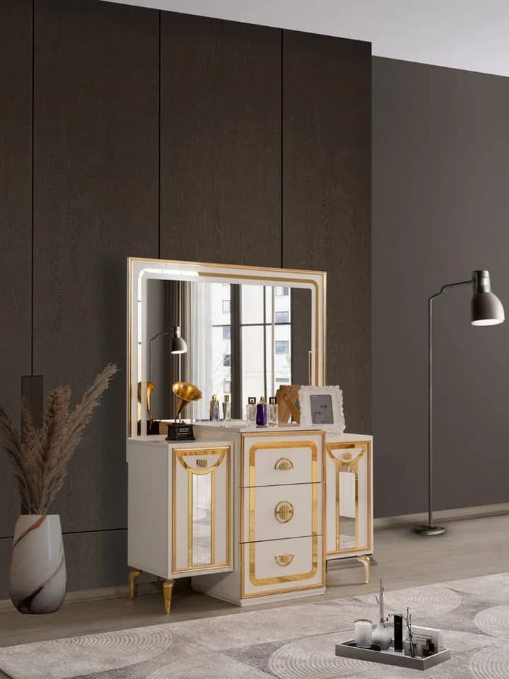 JulietHome Schlafzimmer-Set Piramit Weiß/Gold mit Boxspringbett & Kleiderschrank - Bild 4