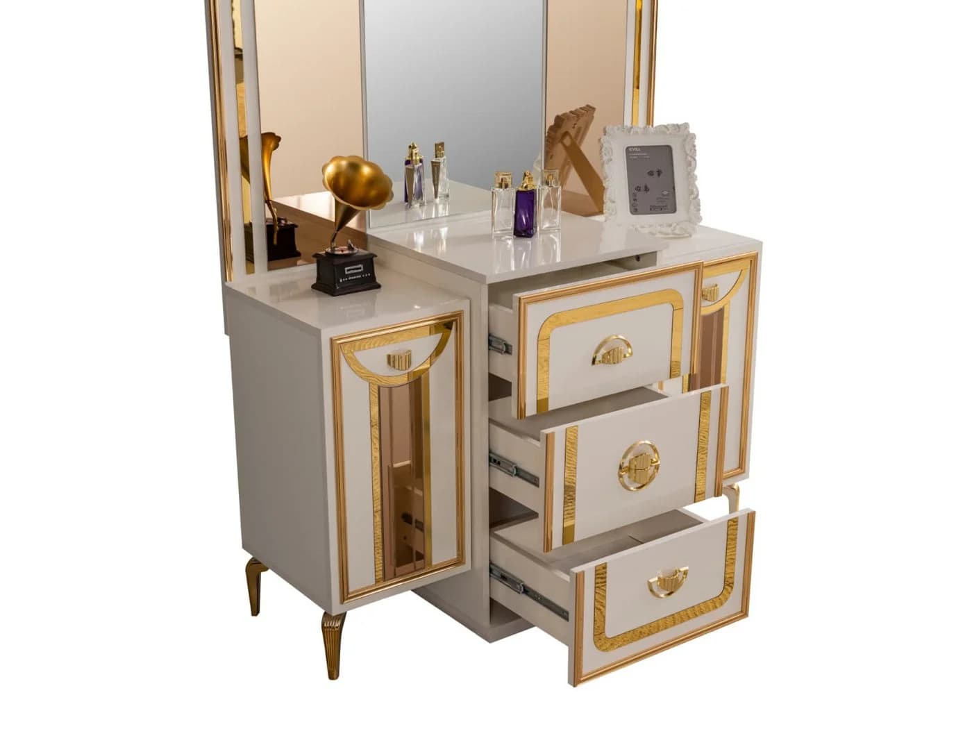 JulietHome Schlafzimmer-Set Piramit Weiß/Gold mit Boxspringbett & Kleiderschrank - Bild 5