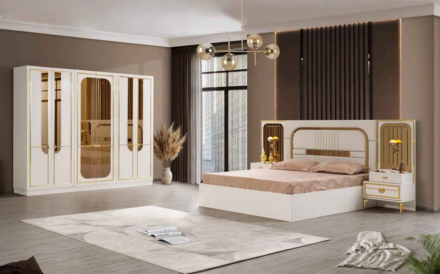 JulietHome Schlafzimmer-Set Trend Weiß/Gold mit Boxspringbett & Kleiderschrank - Bild 2