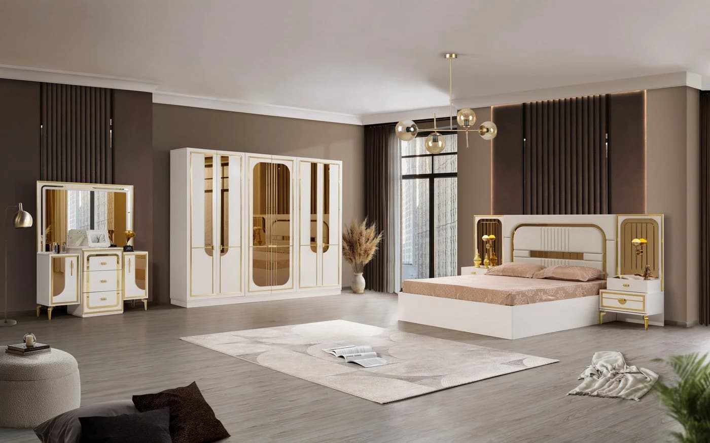 JulietHome Schlafzimmer-Set Trend Weiß/Gold mit Boxspringbett & Kleiderschrank - Bild 3