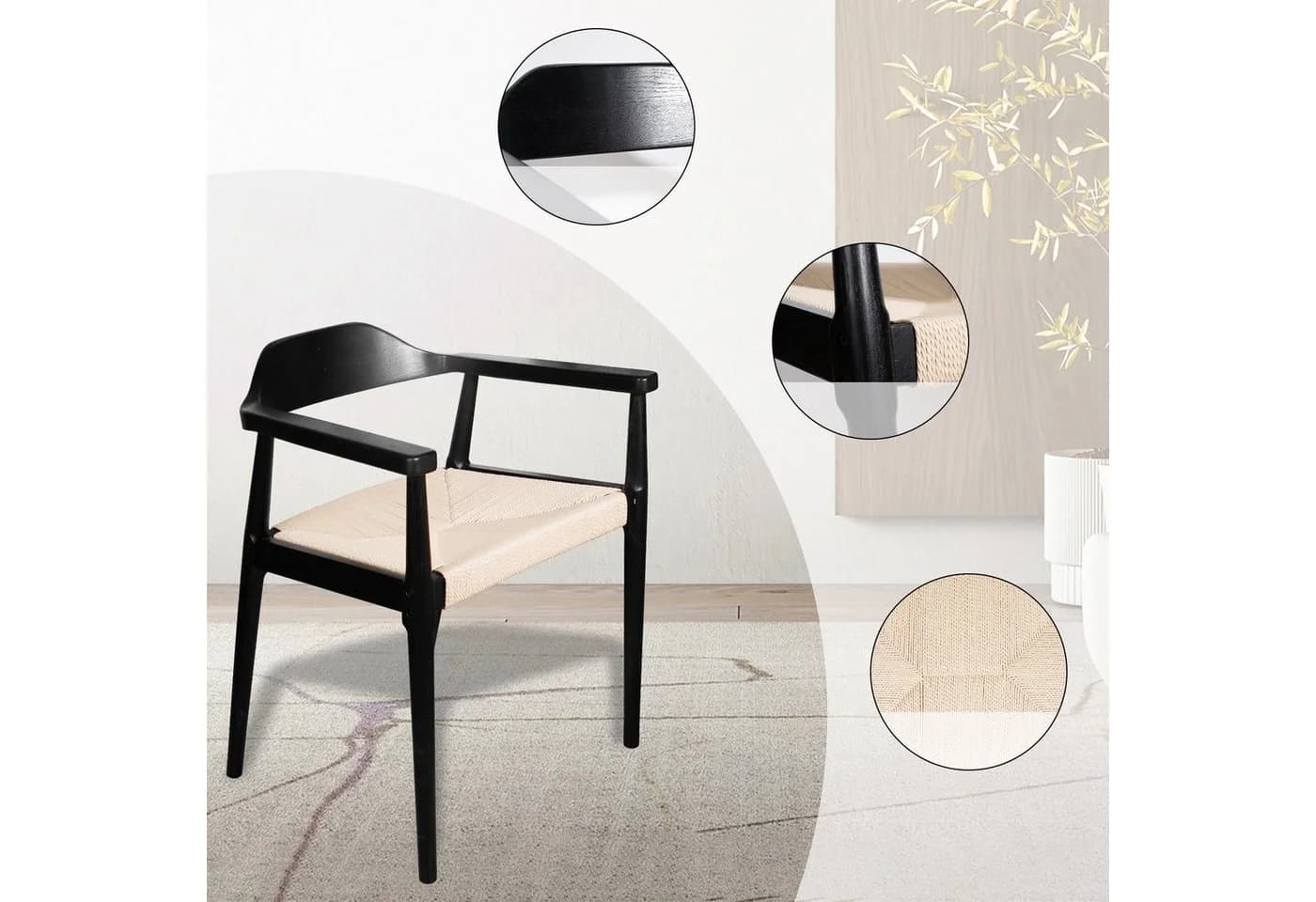 LIM HOME Esszimmerstuhl SW010 Schwarz FSC® Eichenholz Papierseil - Bild 5