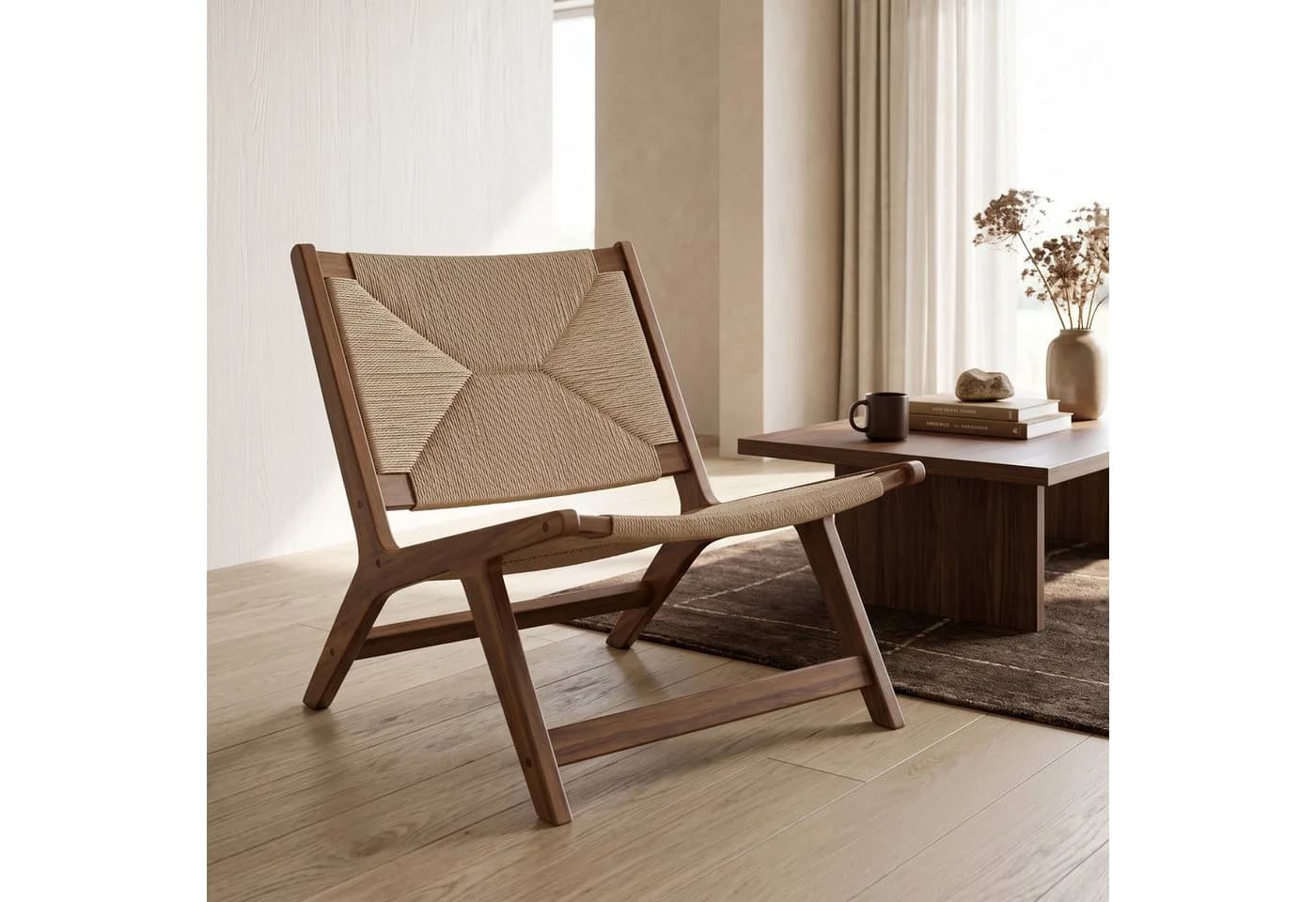 LIM HOME Loungesessel Massivholz Weiß/Braun Papierrattan - Bild 2