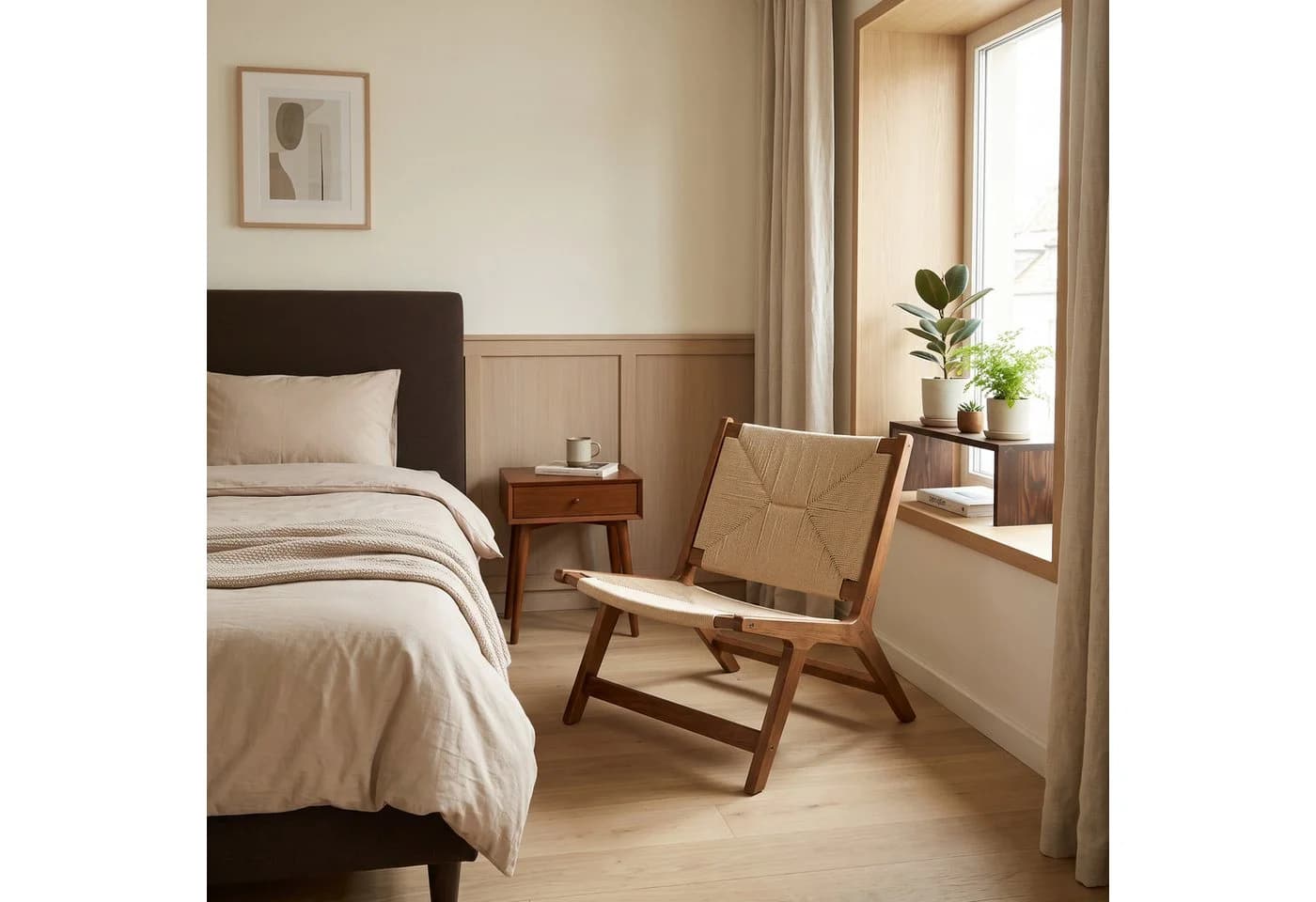 LIM HOME Loungesessel Massivholz Weiß/Braun Papierrattan - Bild 3
