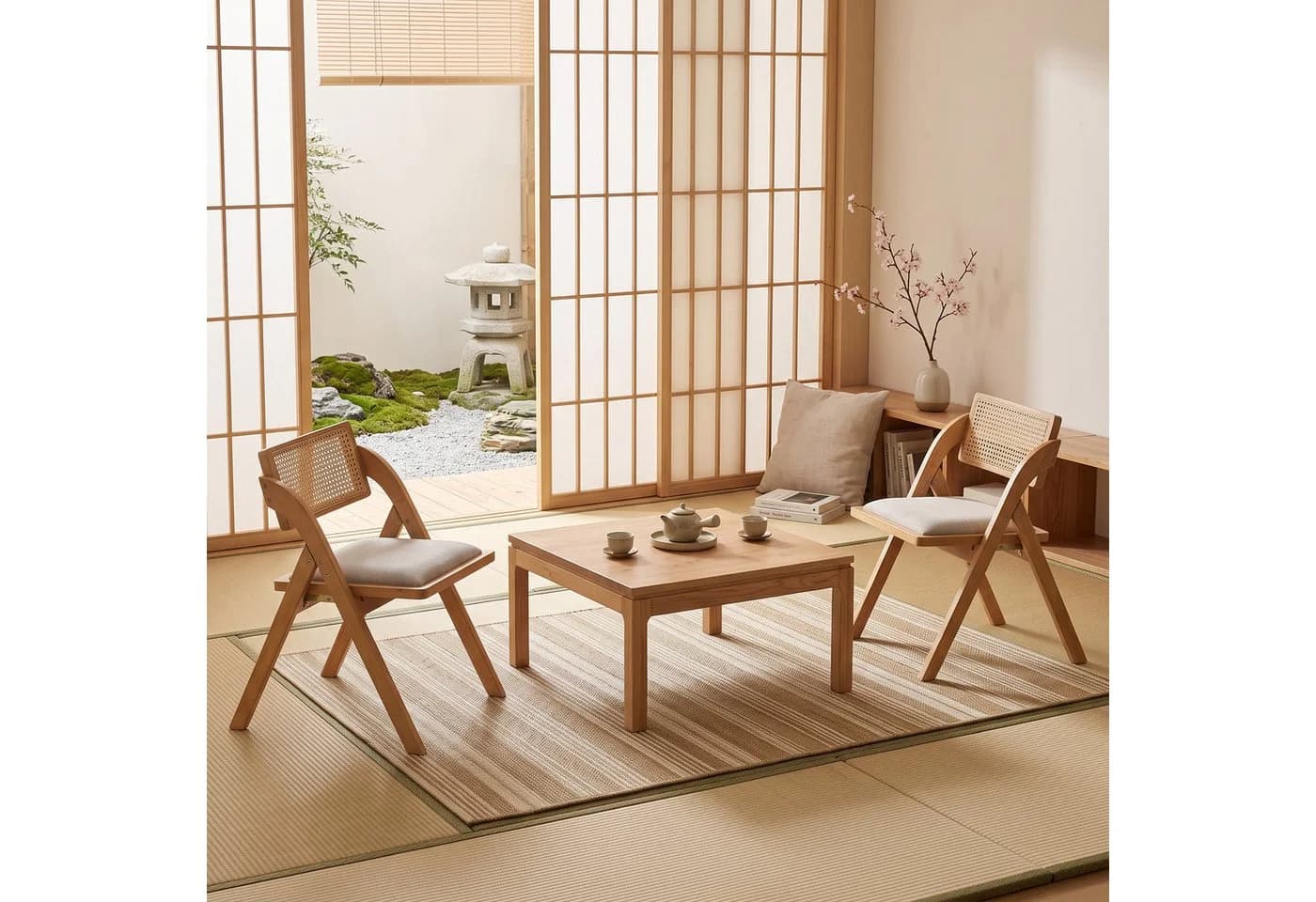 LIM HOME Klappstuhl TB000 Beige Massivholz Esche Rattan - Bild 5