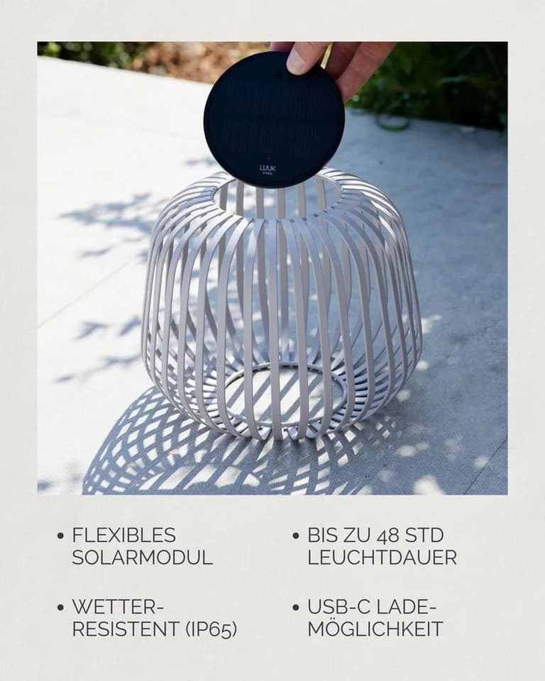 LUUK Studio SOLIS LED Solarleuchte Grau Dimmbar Solarbetrieb