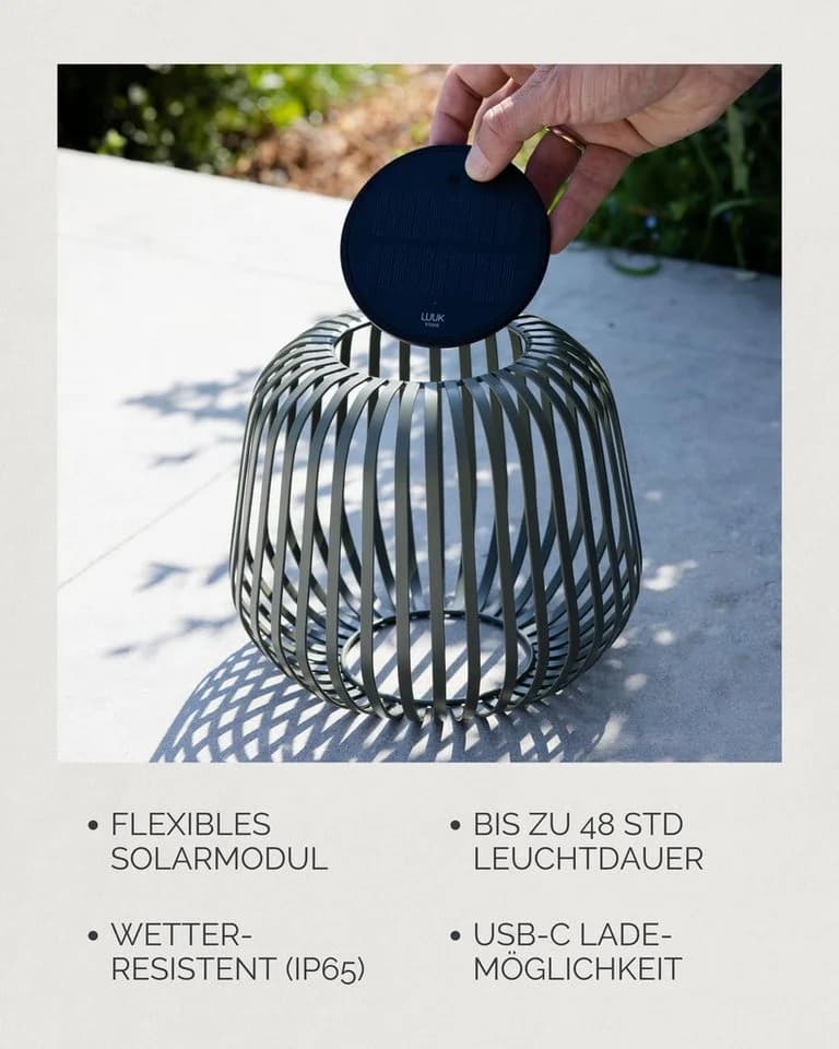 LUUK Studio LED Solarleuchte SOLIS Grün Solarlampe Dimmbar