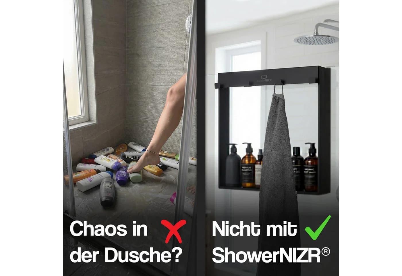 ShowerNIZR Duschregal Schwarz Bohrfrei Edelstahl 304