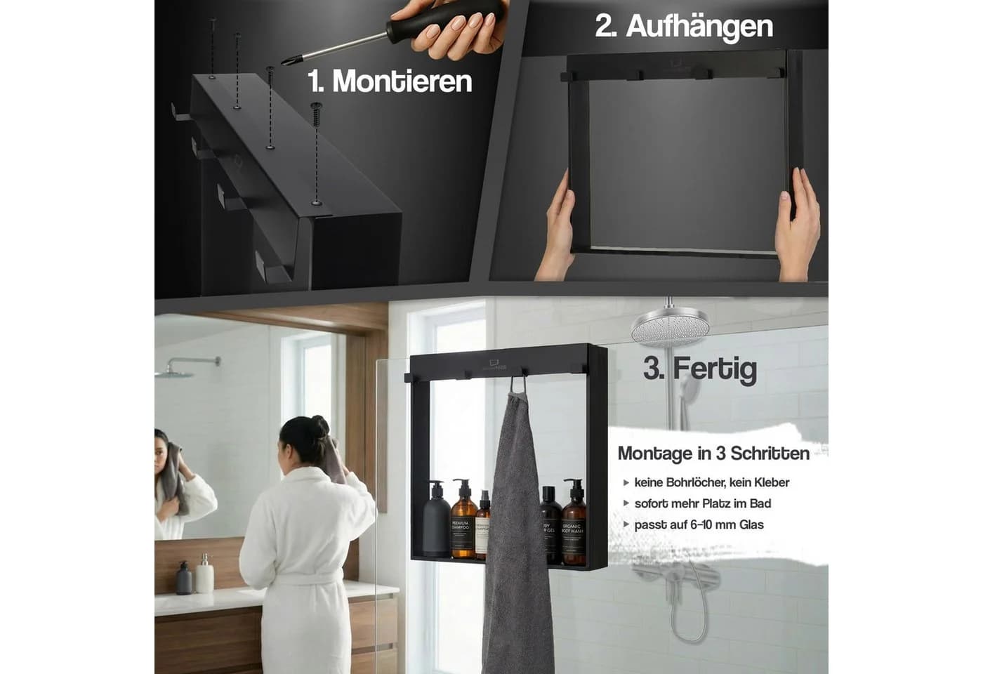 ShowerNIZR Duschregal Schwarz Bohrfrei Edelstahl 304 - Bild 3