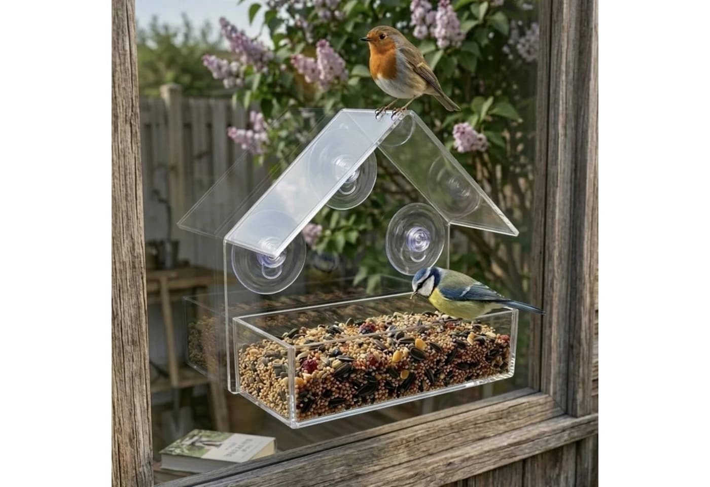 HAC24 Transparentes Fenster-Vogelhaus aus Kunststoff mit Saugnäpfen - Bild 3