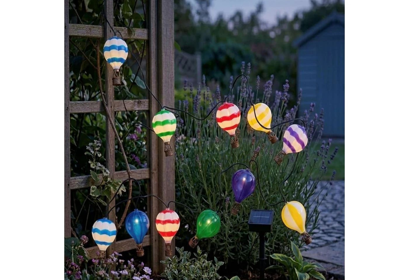 HAC24 LED-Lichterkette Solar Outdoor Gartenbeleuchtung Heißluftballon Warmweiß