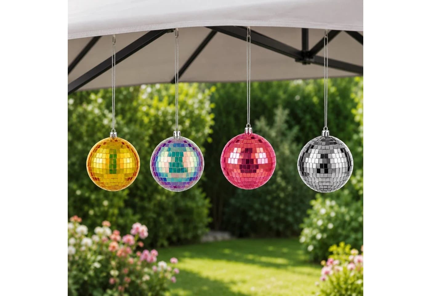 HAC24 LED Disco-Kugel Spiegelkugel Partylicht mit Timer, Ø 8 cm, Lila/Silber