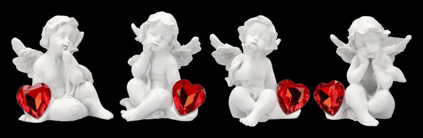 Figuren Shop GmbH Engel Figuren Set 4 Putten Statue mit Herz Schmuckstein 8 cm Deko