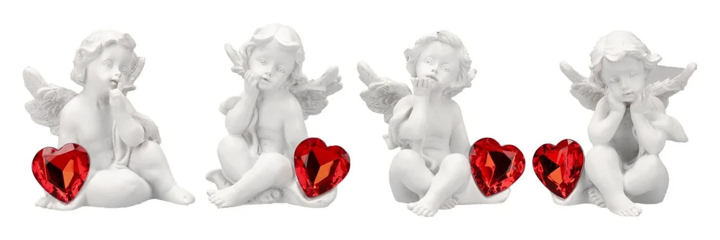 Figuren Shop GmbH Engel Figuren Set 4 Putten Statue mit Herz Schmuckstein 8 cm Deko - Bild 2