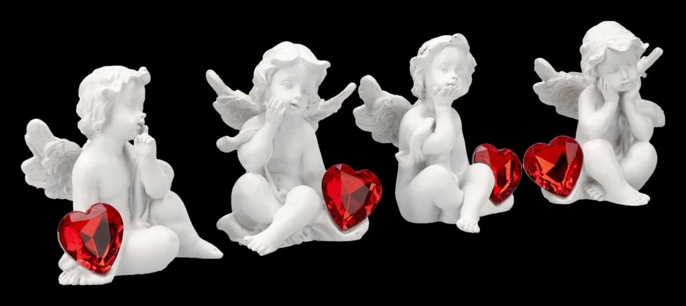 Figuren Shop GmbH Engel Figuren Set 4 Putten Statue mit Herz Schmuckstein 8 cm Deko - Bild 3