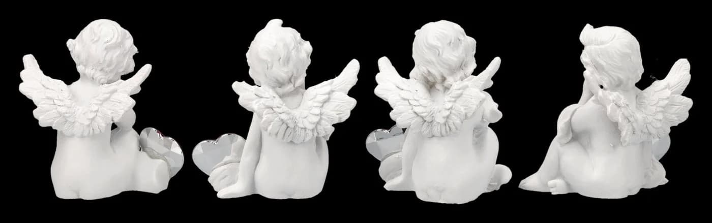 Figuren Shop GmbH Engel Figuren Set 4 Putten Statue mit Herz Schmuckstein 8 cm Deko - Bild 4