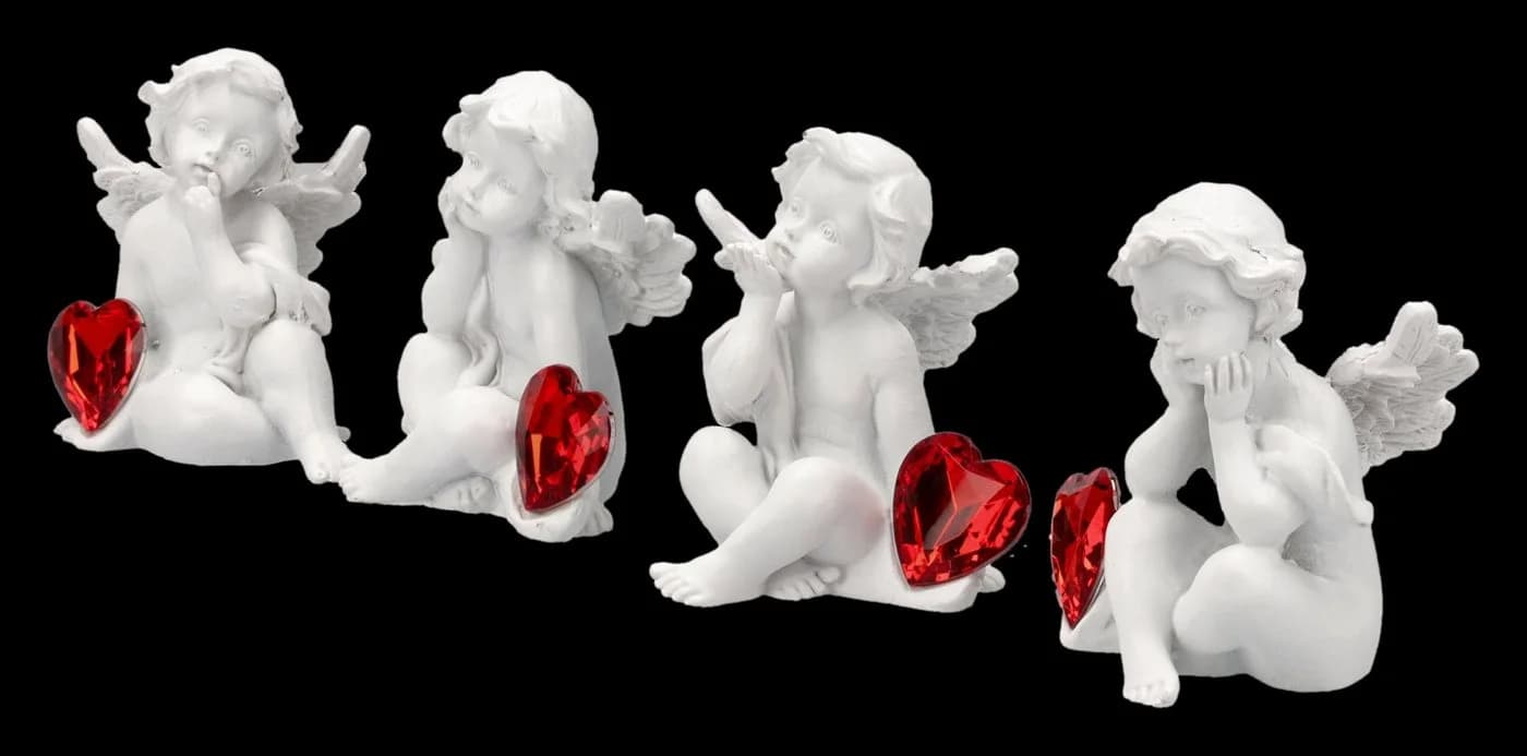 Figuren Shop GmbH Engel Figuren Set 4 Putten Statue mit Herz Schmuckstein 8 cm Deko - Bild 5