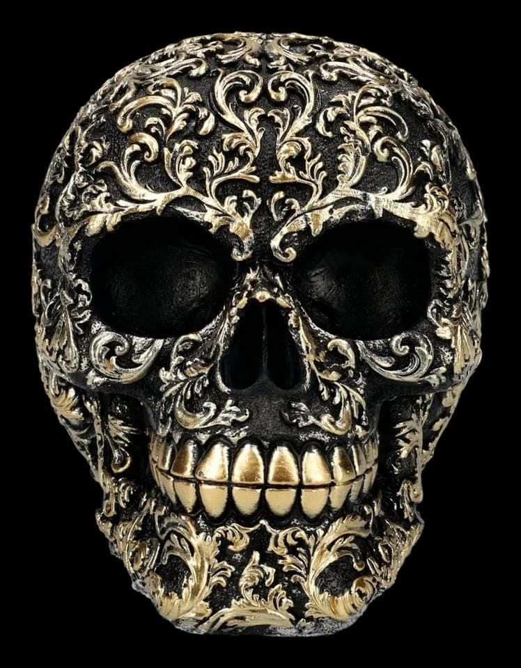Figuren Shop GmbH Barock Gothic Totenkopf Figur Schwarz Gold Kunststein