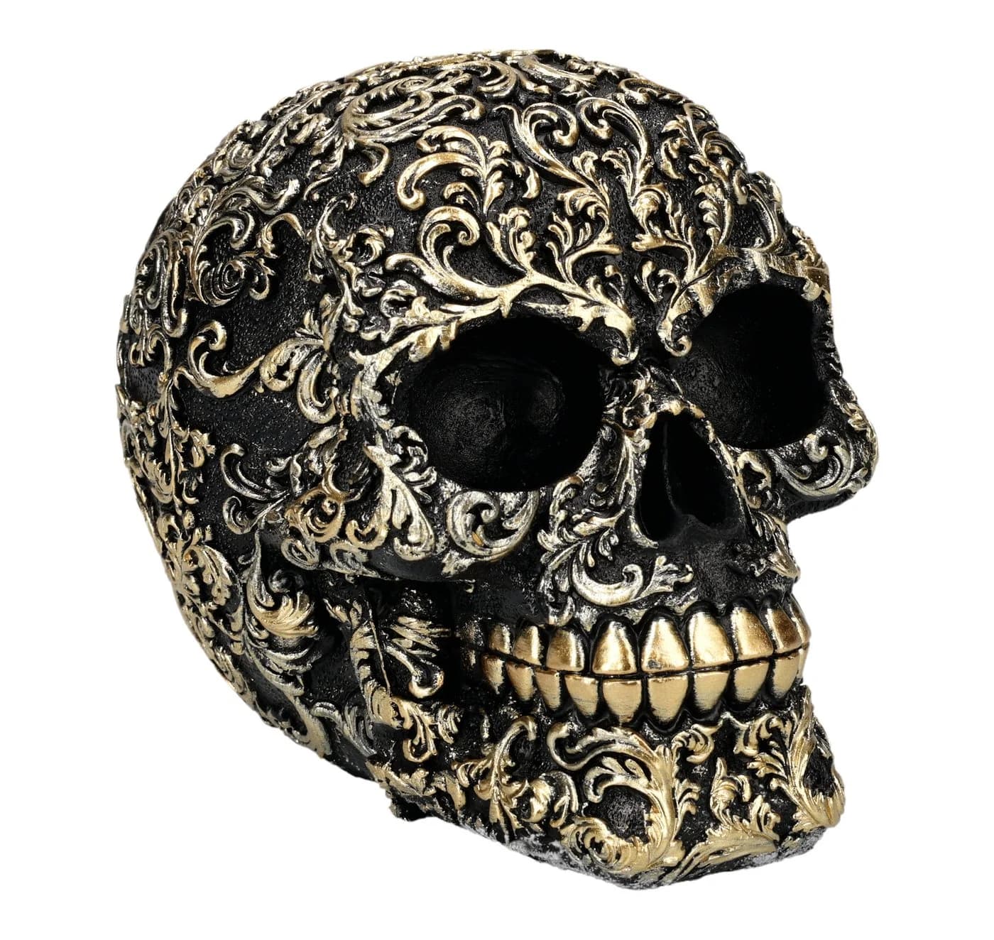 Figuren Shop GmbH Barock Gothic Totenkopf Figur Schwarz Gold Kunststein - Bild 2