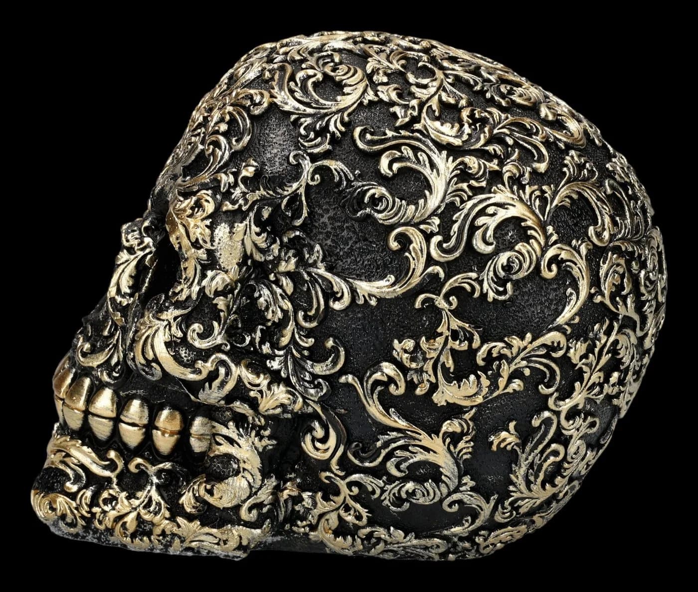 Figuren Shop GmbH Barock Gothic Totenkopf Figur Schwarz Gold Kunststein - Bild 5