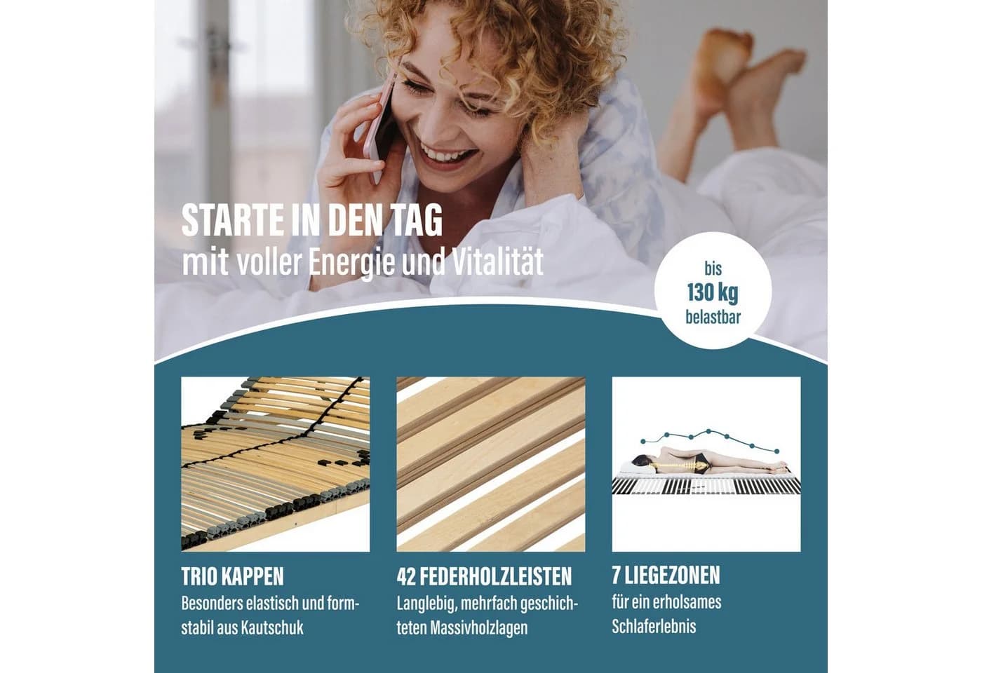 Lattenrost Luxus Star 42 Federholzleisten Beco Kopfteil verstellbar - Bild 3
