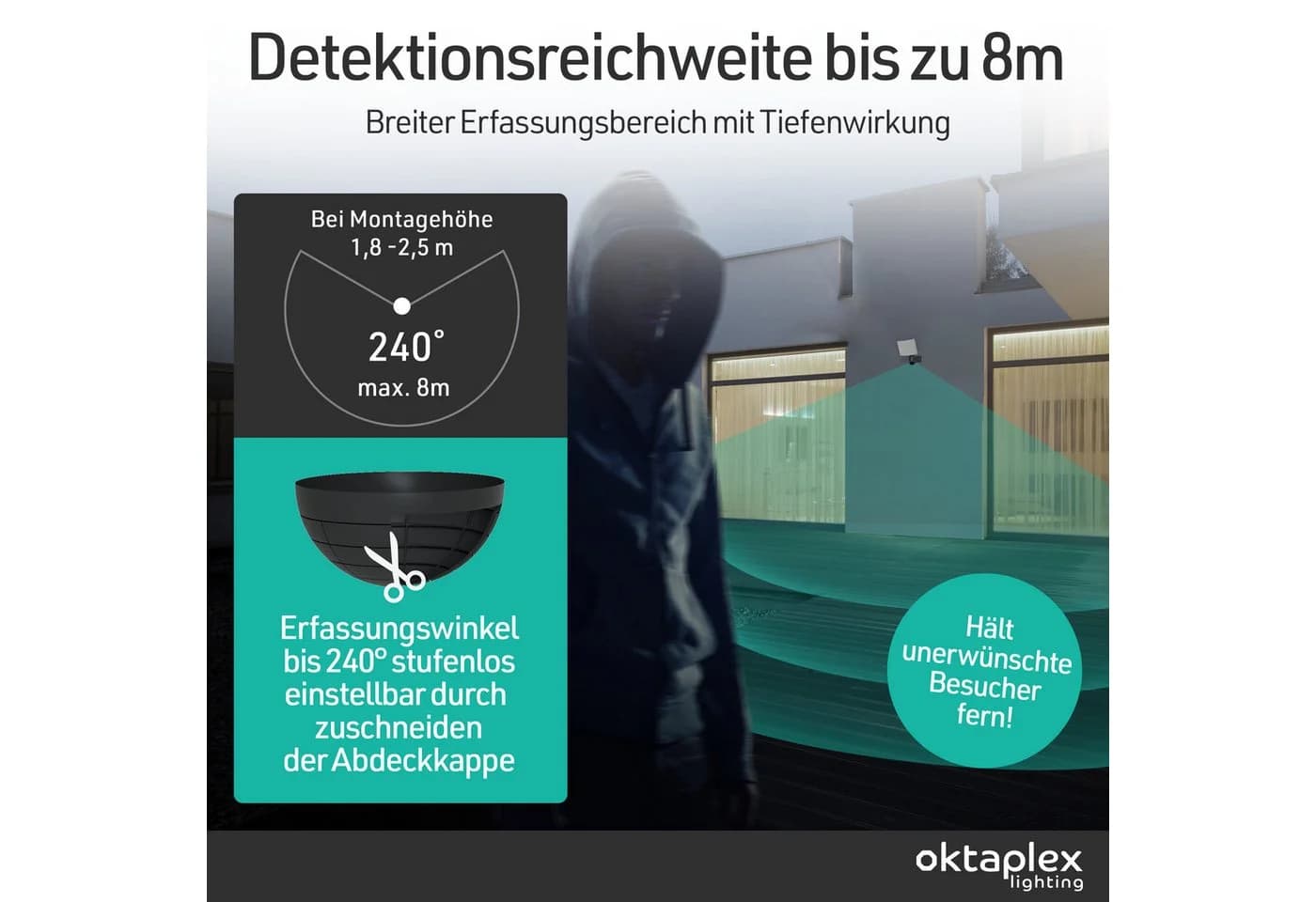 Oktaplex lighting LED Außen-Wandleuchte Cali mit Bewegungsmelder 240° IP65 - Bild 3
